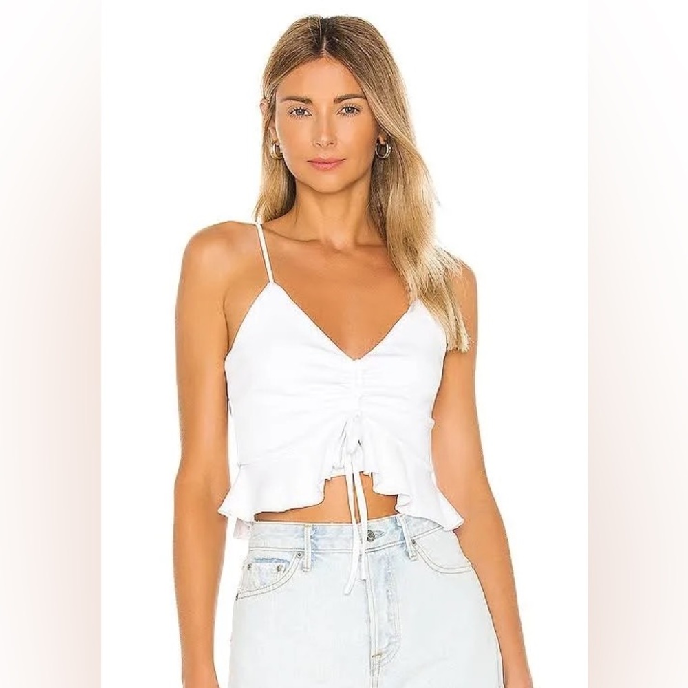 Lovers + Friends Sherrie White Ruched Top